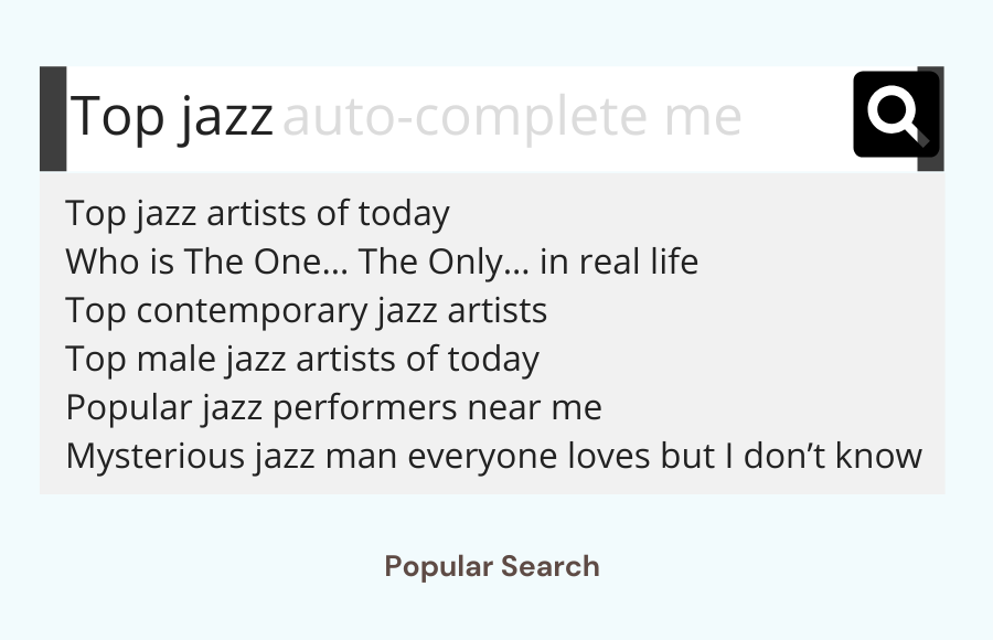 A made-up internet search with results from searching jazz