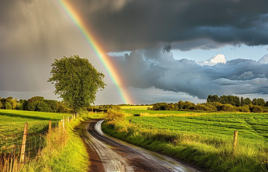 rainbow over countryside