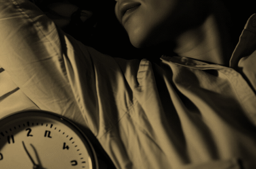 Woman sleeping in shirt with alarm clock