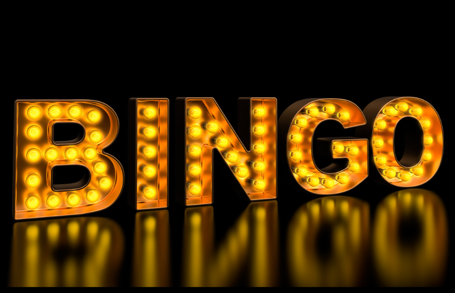 BINGO lighted up sign on black background