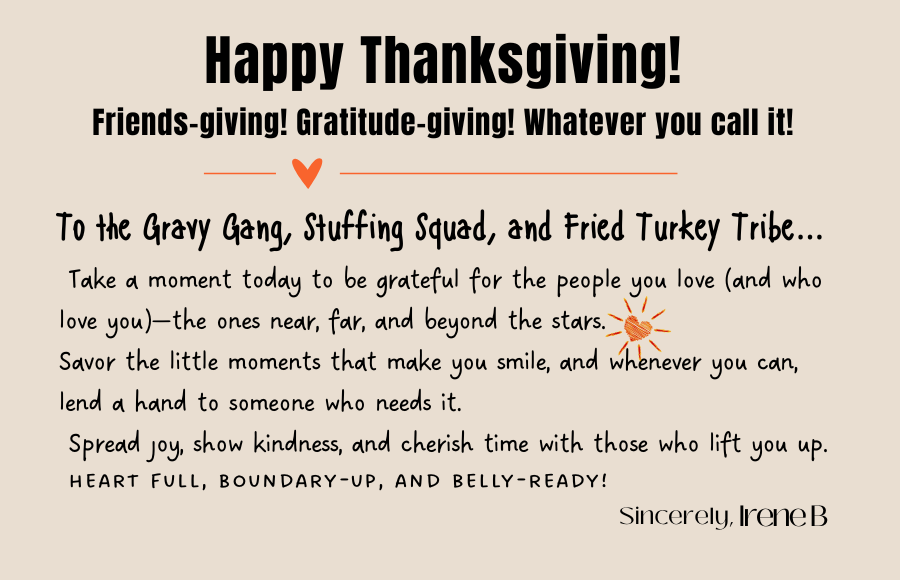 A thanksgiving note from sincerelyireneb.com