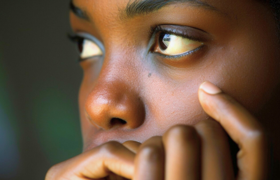 Beautiful black woman's face - close up - Pensive Contemplative Gaze