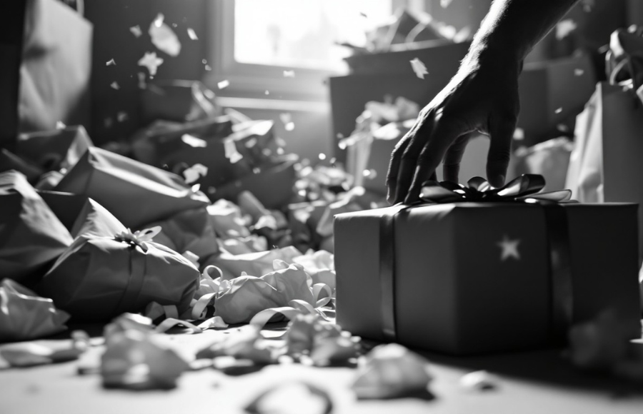 Messy Christmas gifts black and white