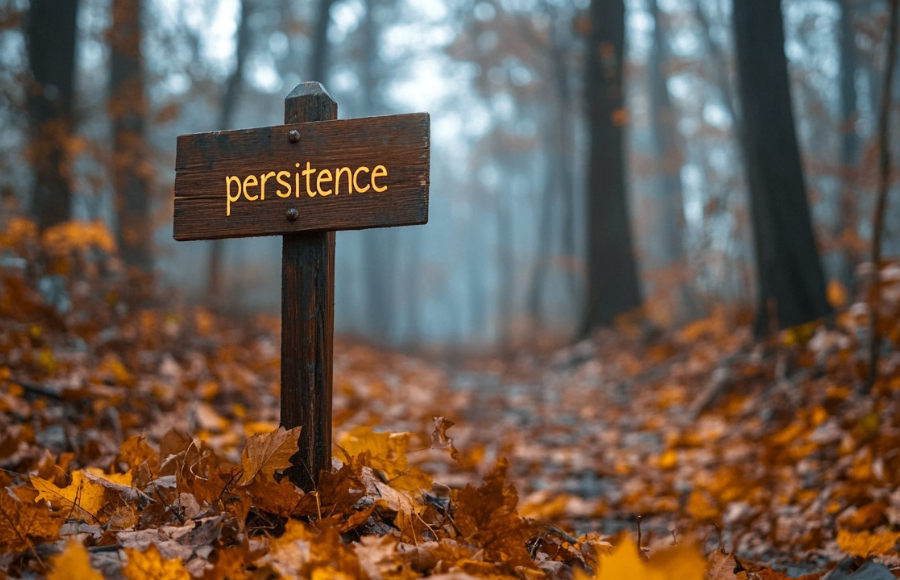 Persistence wooden sign in the autumn woods