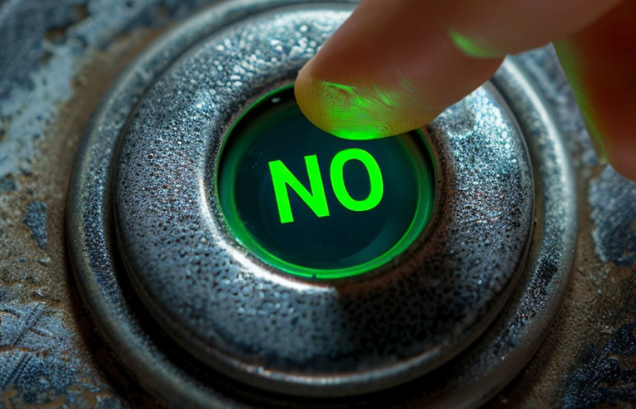 Green NO button finger pressing