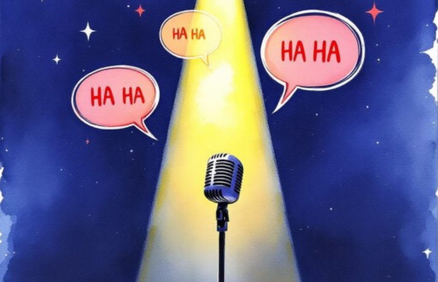 Microphone with Ha Ha Ha speech bubbles