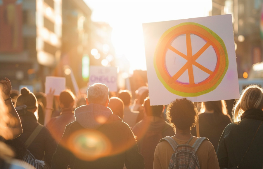 Spring time protest, peace sign