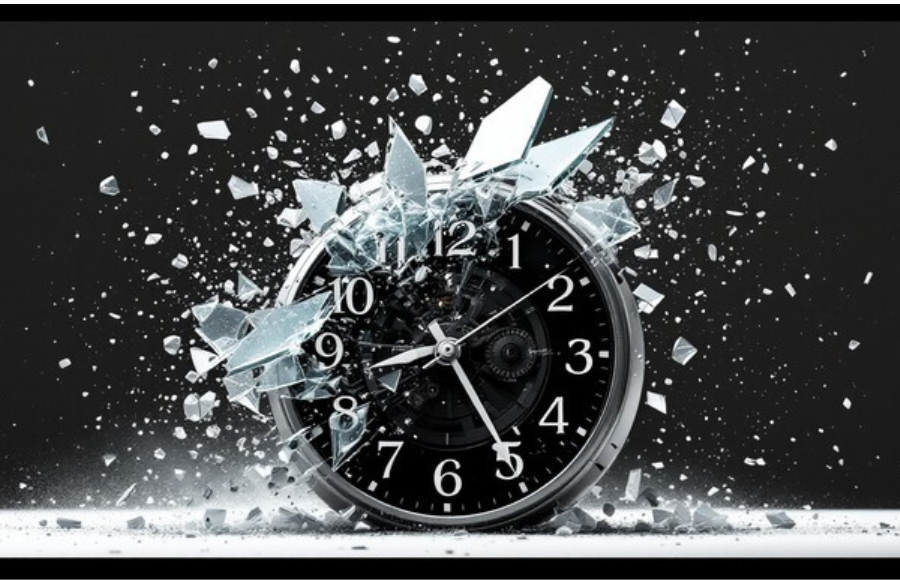 black and white shattered glass over clock