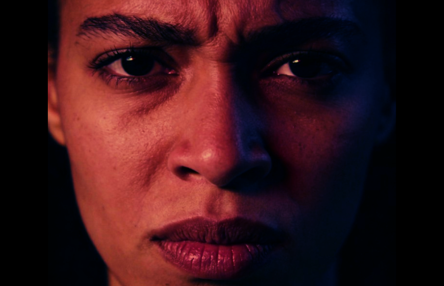 Beautiful black woman made face close up