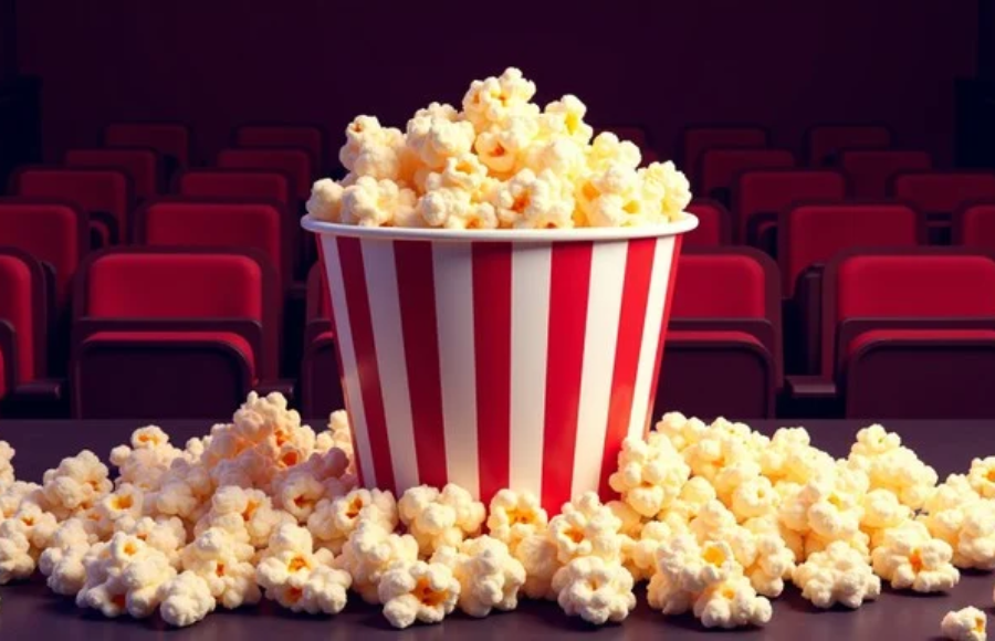 Close up of popcorn bucket in theatre