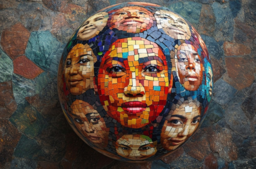 Diverse Faces Sphere, like on a globe in mosaic.