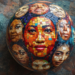 Diverse Faces Sphere, like on a globe in mosaic.