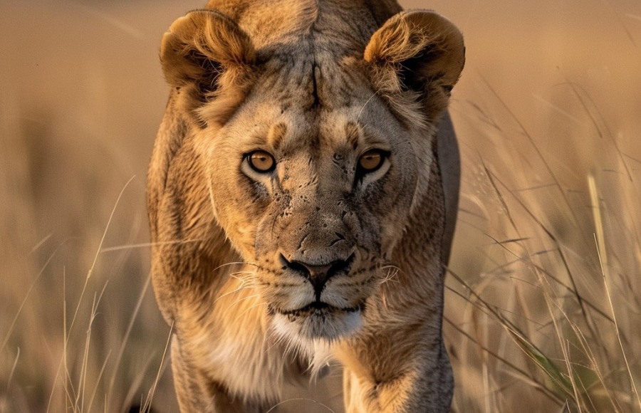 Lioness close up on the prowl.