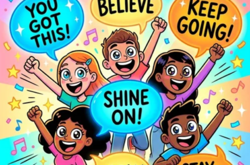 Cartoon kids with colorful quotes