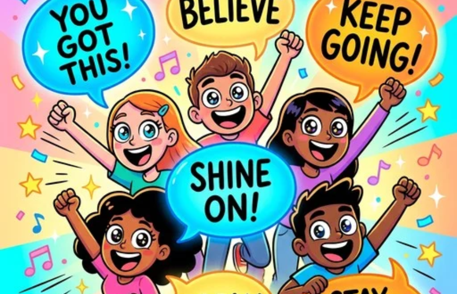 Cartoon kids with colorful quotes