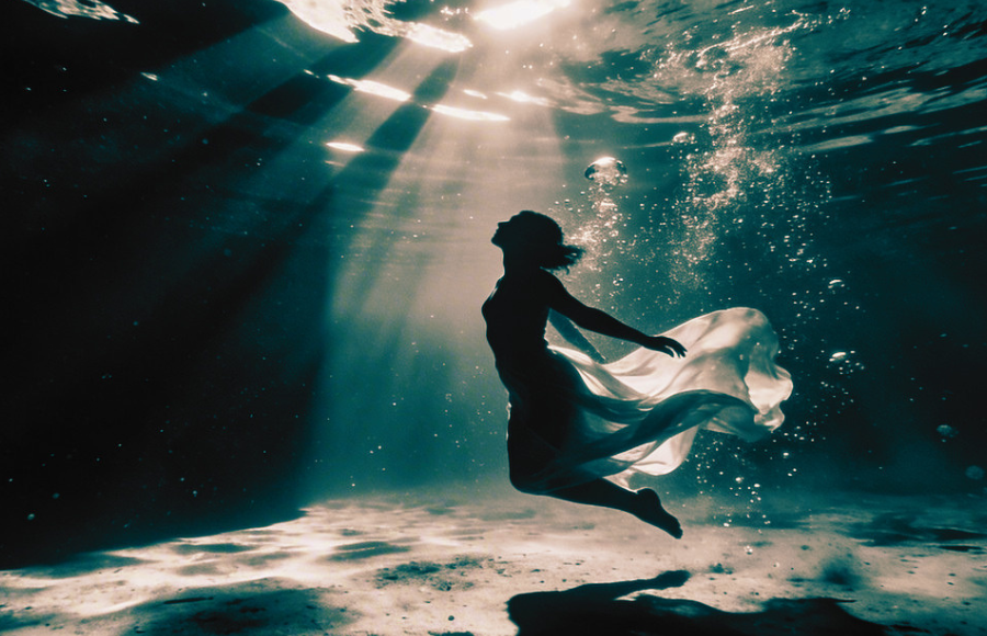 Woman, calm, in beauty, underwater, powerful, happy, A woman's happiness is her power