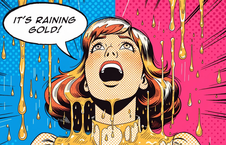 Raining Gold graphic image old time but future looking