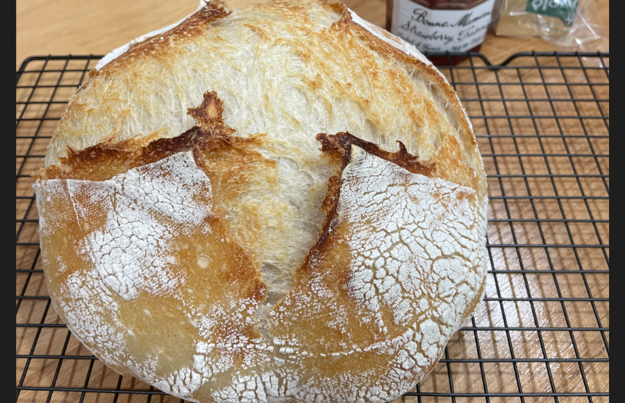 SincerelyIreneB sourdough bread cooling on rack.