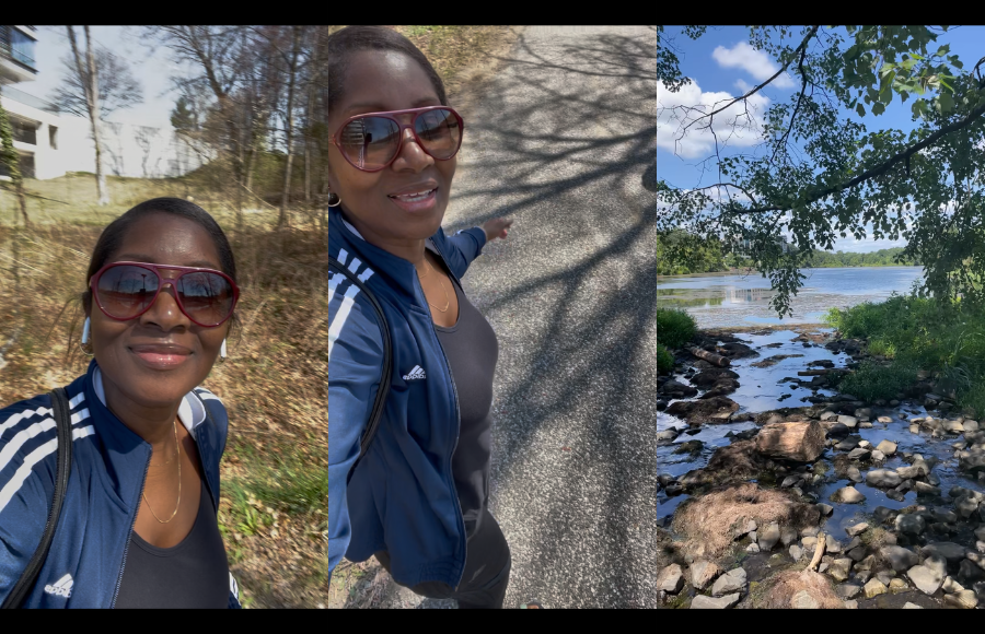 IreneB of SincerelyIreneB, October walk, fitness gear for walk, feeling nature, the sun and phytoncides.